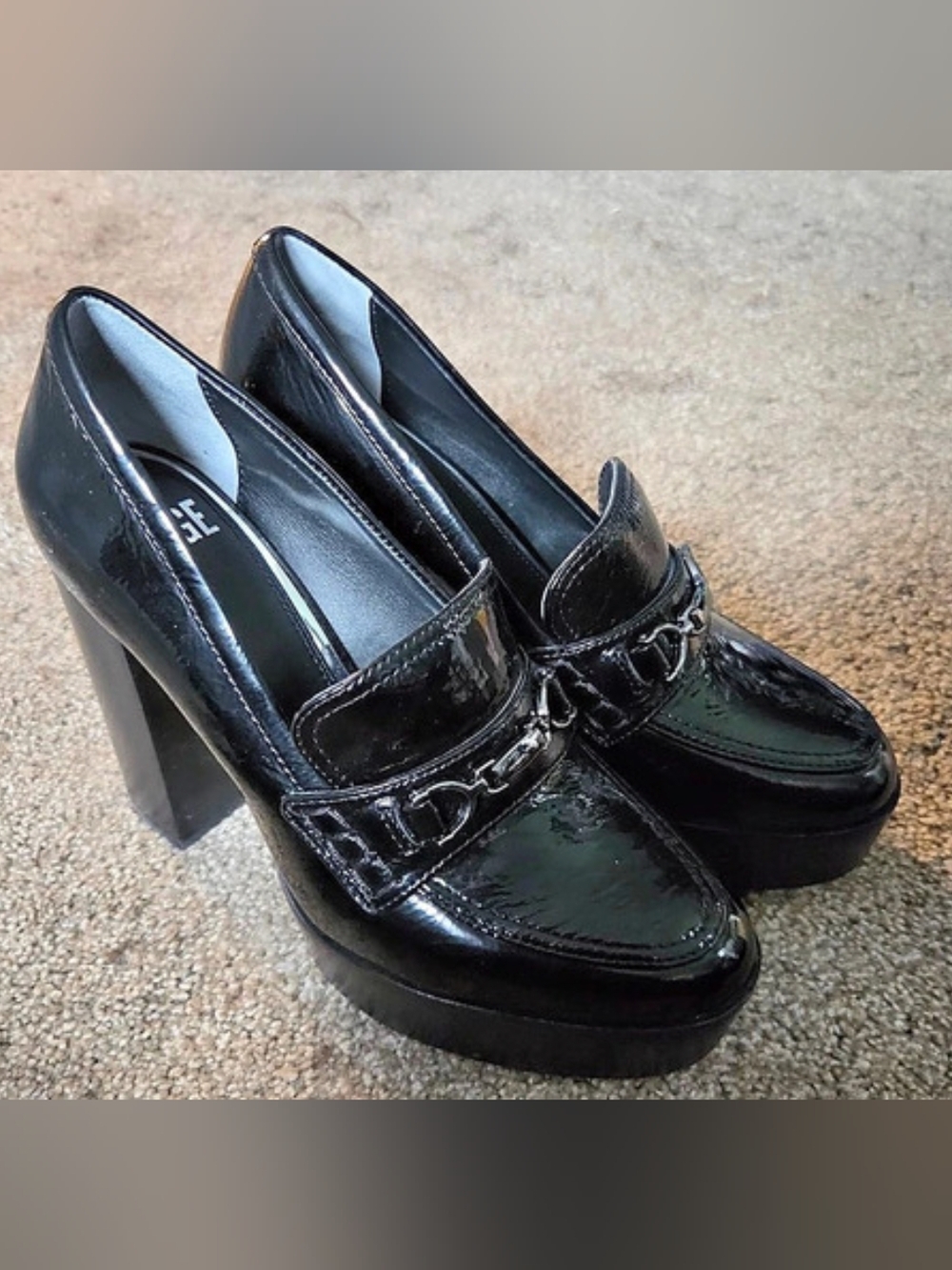 Paige Masha Bit Loafer Pump Black Patent Platform Heels